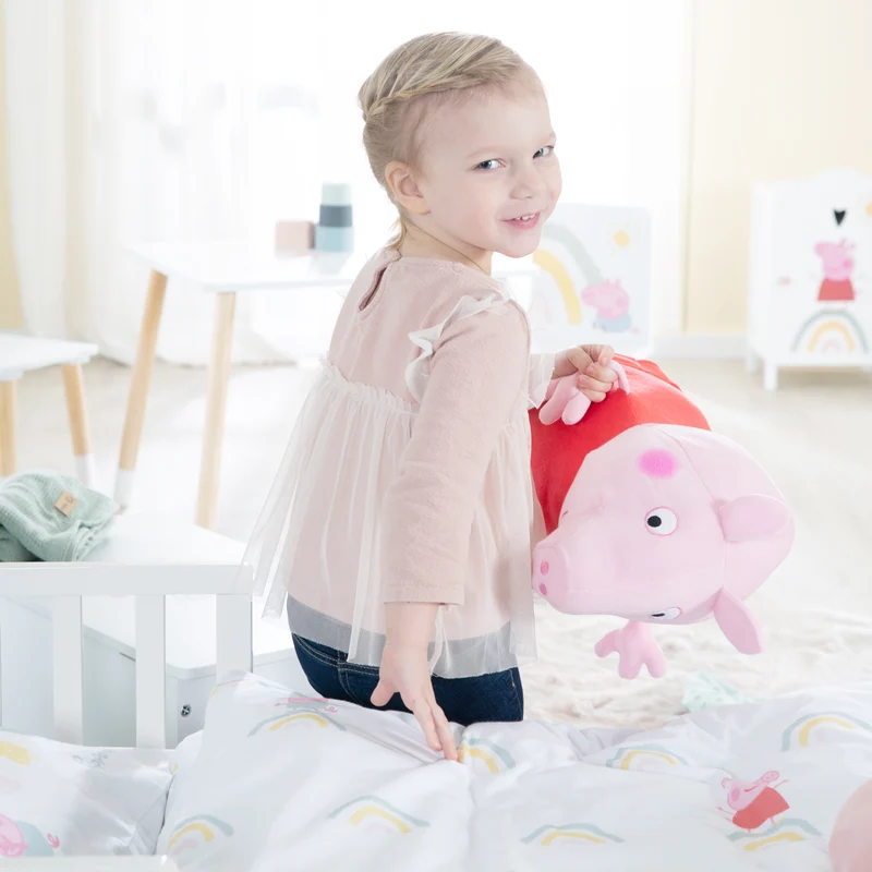 Kinderbettwäsche Peppa Pig 100 x 135 cm mit Motiven der Zeichentrickserie - Bettwäsche für Kinder aus Baumwolle inkl. Kissenbezug 60 x 40 cm - Weiß & Rosa