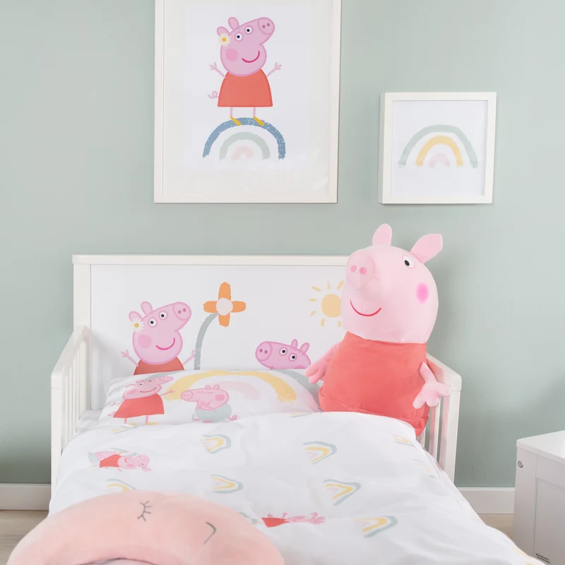 Kinderbettwäsche Peppa Pig 100 x 135 cm mit Motiven der Zeichentrickserie - Bettwäsche für Kinder aus Baumwolle inkl. Kissenbezug 60 x 40 cm - Weiß & Rosa