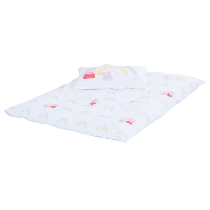 Kinderbettwäsche Peppa Pig 100 x 135 cm mit Motiven der Zeichentrickserie - Bettwäsche für Kinder aus Baumwolle inkl. Kissenbezug 60 x 40 cm - Weiß & Rosa