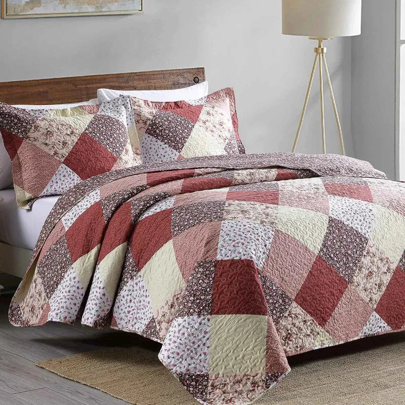 Verwandeln Sie Ihr Schlafzimmer mit dem ultraweichen Bettwäsche-Set mit Blumenmuster – 3-teilige Patchwork-Tagesdecken in Grau für alle Jahreszeiten.