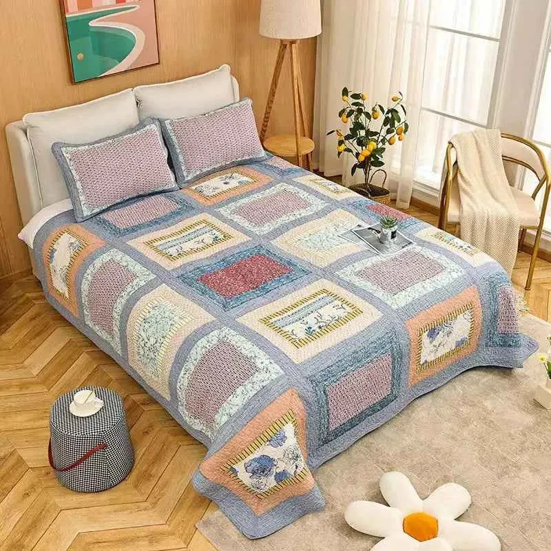Handgefertigte Patchwork-Steppdecke – 3-teiliges Komfortset aus 100 % Baumwolle für alle Jahreszeiten