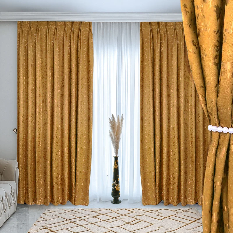 Deko Vorhang mit eleganter Textur Oberfläche Gelb – mit Kräuselband (1 Stück)