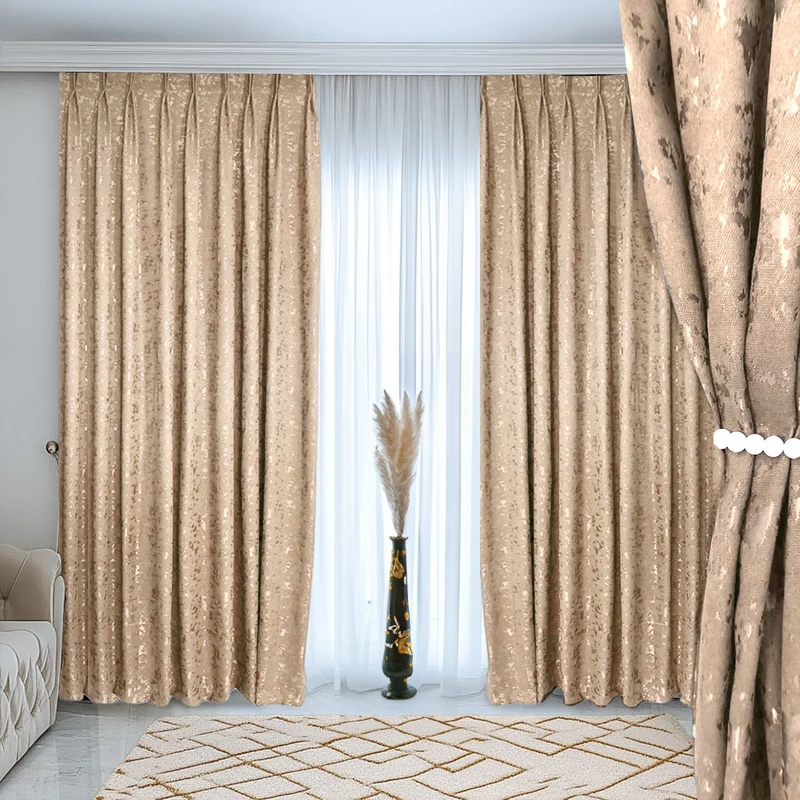 Deko Vorhang mit eleganter Textur Oberfläche Creme – mit Kräuselband (1 Stück)