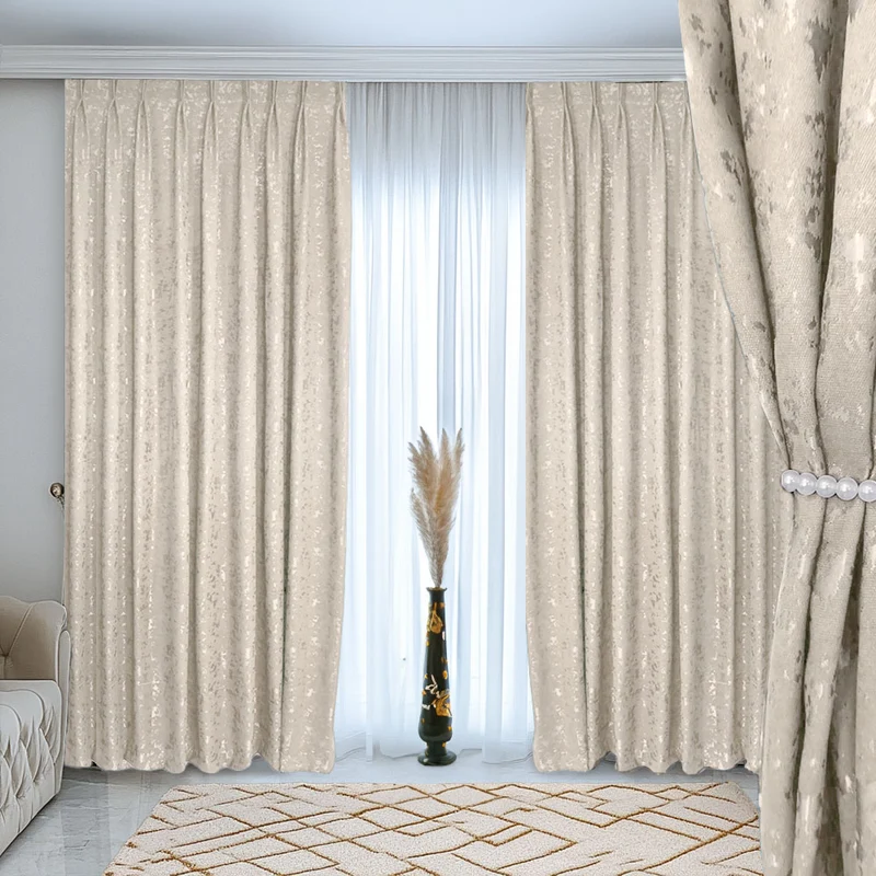 Deko Vorhang mit eleganter Textur Oberfläche Elfenbein – mit Kräuselband (1 Stück)