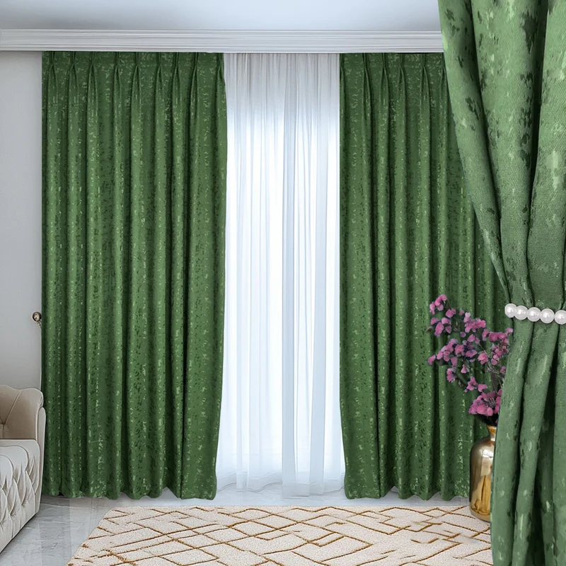 Deko Vorhang mit eleganter Textur Oberfläche Grün – mit Kräuselband (1 Stück)