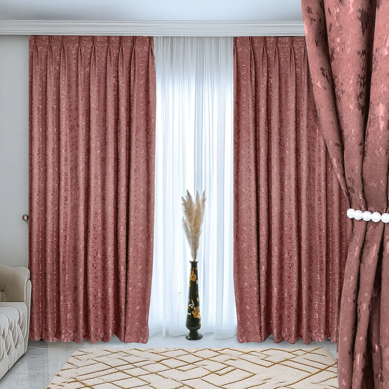 Deko Vorhang mit eleganter Textur Oberfläche Rose – mit Kräuselband (1 Stück)