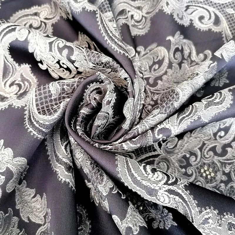 Vorhang Satingewebe Eleganz Muster blickdicht Grau – mit Kräuselband (1 Stück)