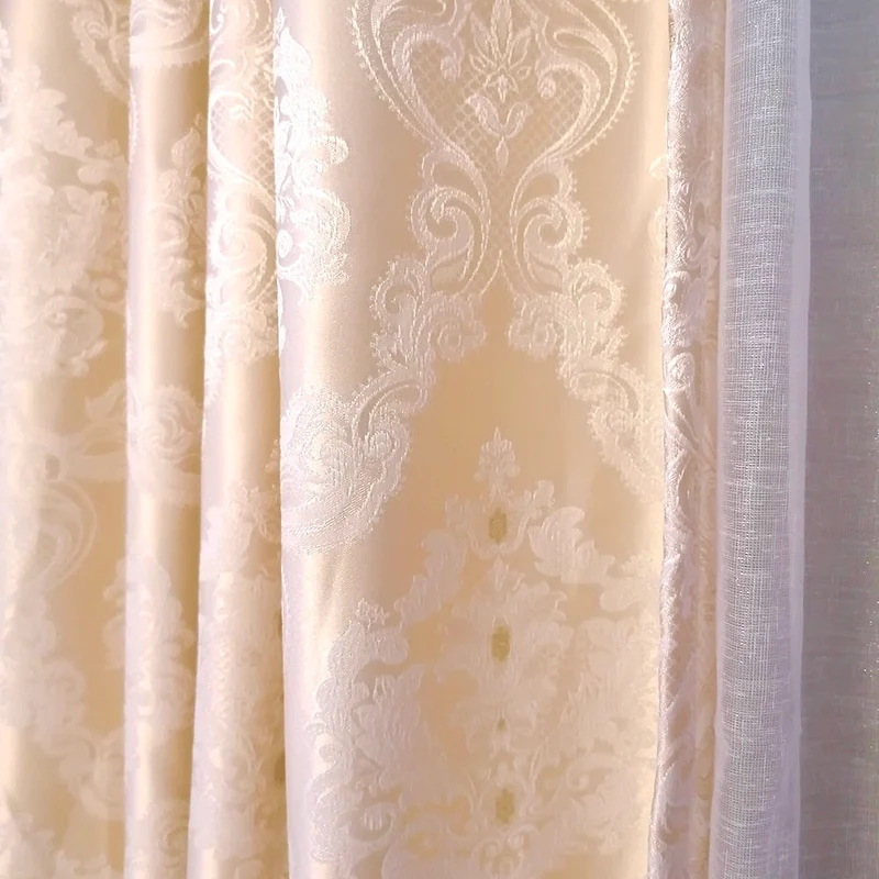 Vorhang Satingewebe Eleganz Muster blickdicht Creme – mit Kräuselband (1 Stück)