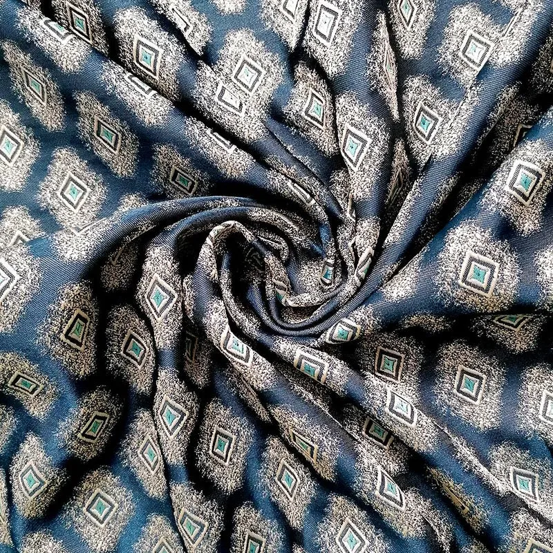 Edel Vorhang mit grafischem/geometrischem Blau – mit Kräuselband (1 Stück)