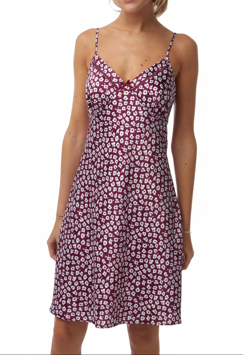 Satin-Hemdchen für Damen, Größen 8 bis 20, mit Petit-Fleur-Muster und Zierborte