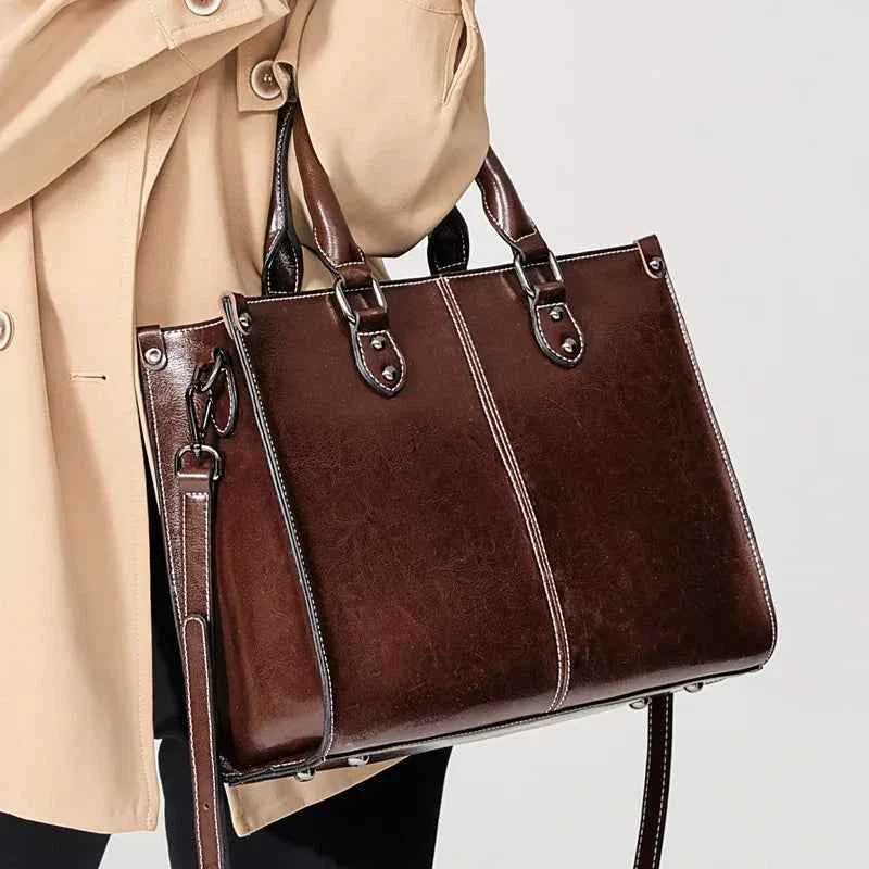 Damenhandtasche, Umhängetasche, Schultertasche, Tragetasche aus echtem Leder, Shopping, Mode, Büro, Messenger-Tasche aus echtem Rindsleder mit Henkel - Handtasche aus echtem Leder für Damen