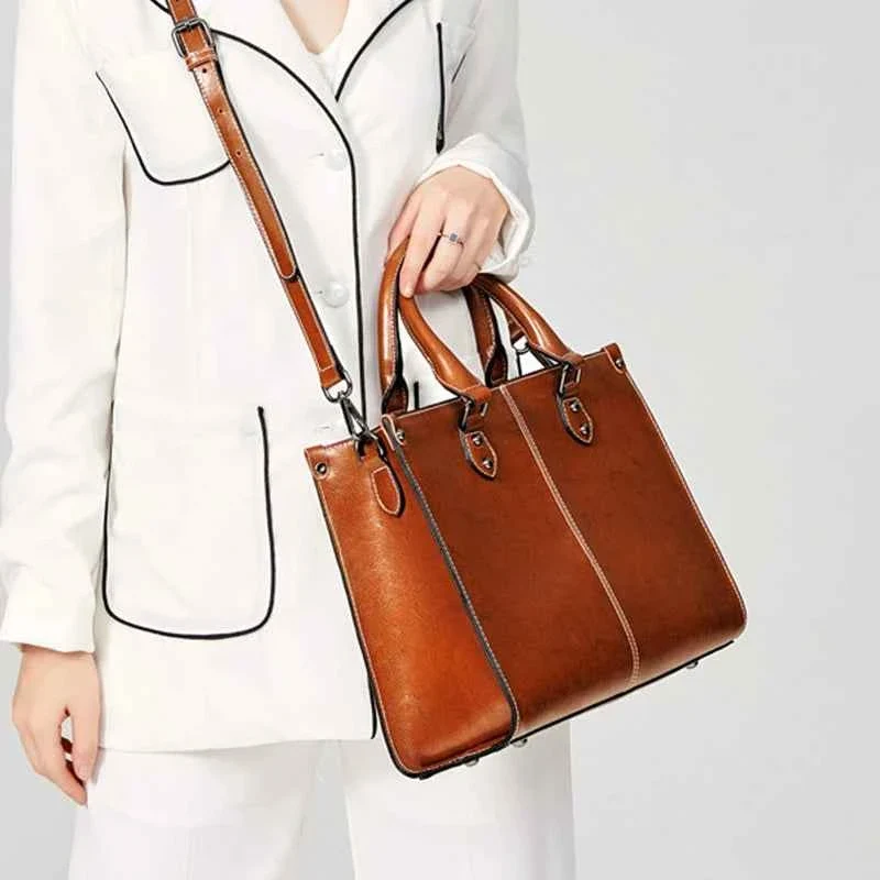 Damenhandtasche, Umhängetasche, Schultertasche, Tragetasche aus echtem Leder, Shopping, Mode, Büro, Messenger-Tasche aus echtem Rindsleder mit Henkel - Handtasche aus echtem Leder für Damen