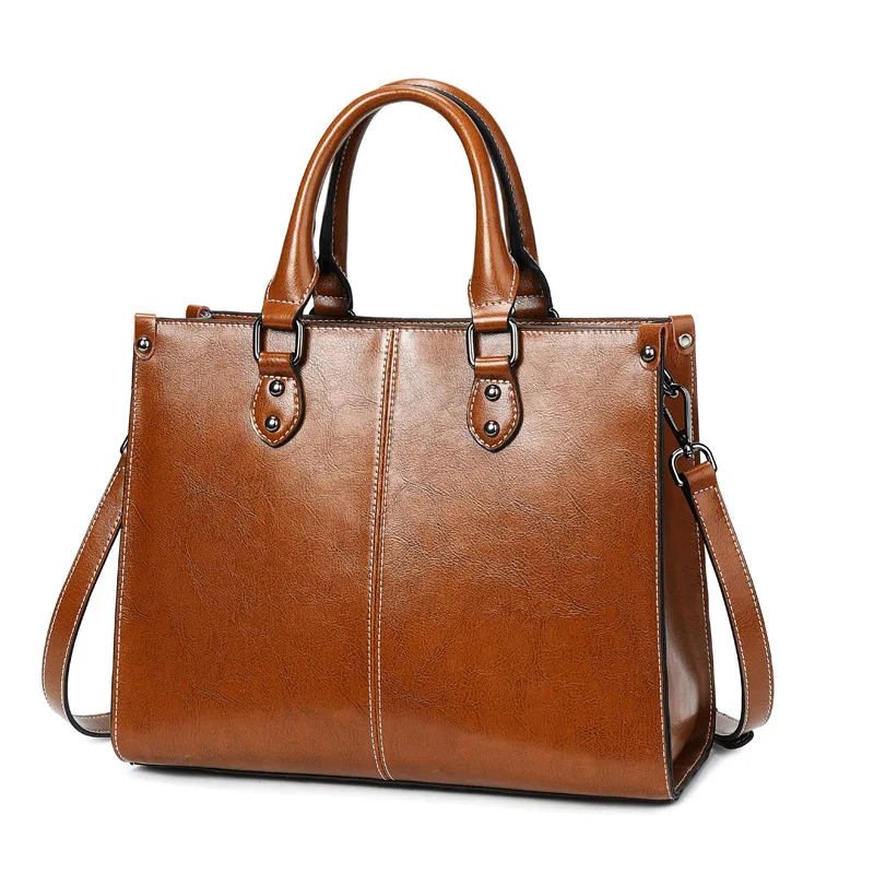 Damenhandtasche, Umhängetasche, Schultertasche, Tragetasche aus echtem Leder, Shopping, Mode, Büro, Messenger-Tasche aus echtem Rindsleder mit Henkel - Handtasche aus echtem Leder für Damen