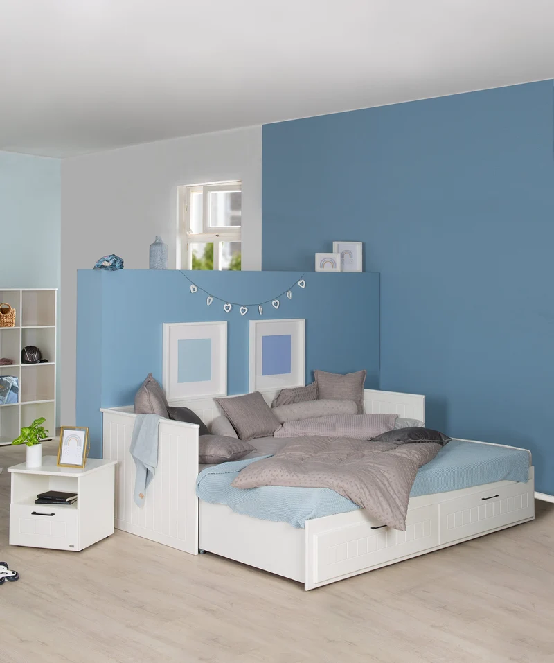 Tagesbett "Sylt", ausziehbar, weiß, 2 Schubladen, Stauraum, Gästebett im Kinderzimmer