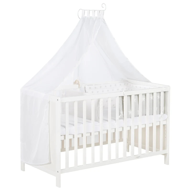 Multifunktionsbett, wandelbares Beistellbett mit Ausstattung, Kinderbett 60x120 cm, weiß