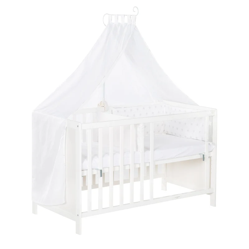 Multifunktionsbett, wandelbares Beistellbett mit Ausstattung, Kinderbett 60x120 cm, weiß
