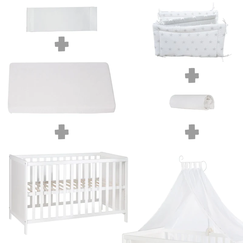 Multifunktionsbett, wandelbares Beistellbett mit Ausstattung, Kinderbett 60x120 cm, weiß