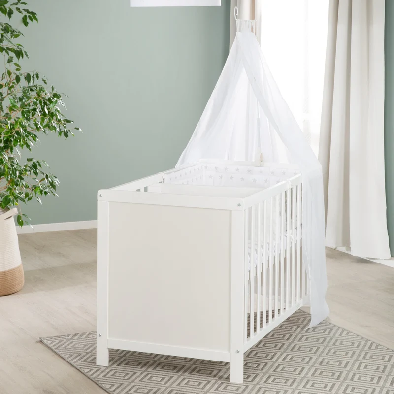 Multifunktionsbett, wandelbares Beistellbett mit Ausstattung, Kinderbett 60x120 cm, weiß