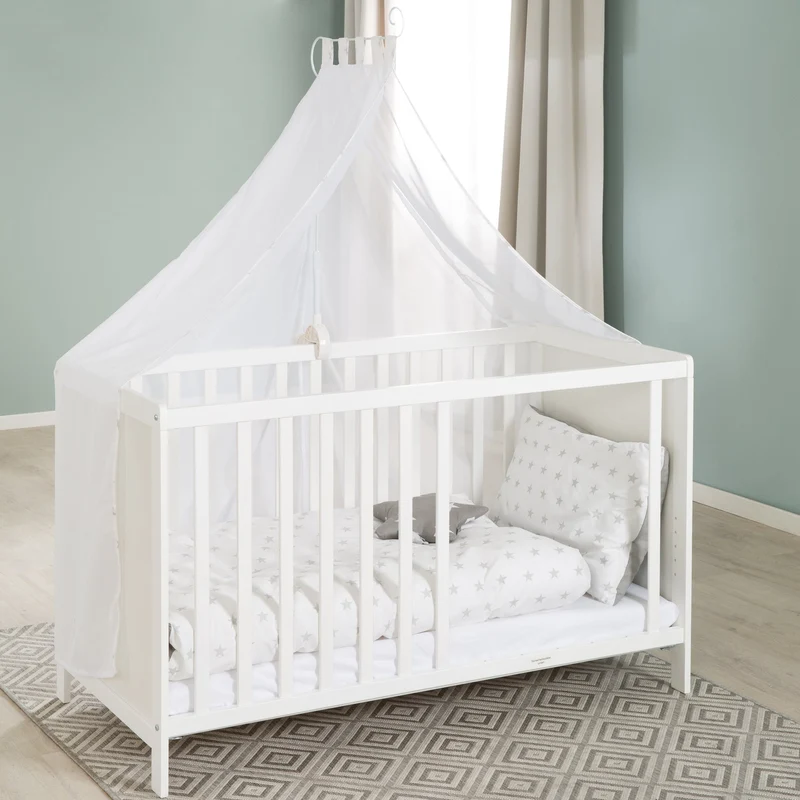 Multifunktionsbett, wandelbares Beistellbett mit Ausstattung, Kinderbett 60x120 cm, weiß