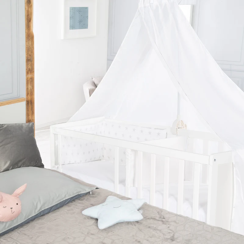 Multifunktionsbett, wandelbares Beistellbett mit Ausstattung, Kinderbett 60x120 cm, weiß