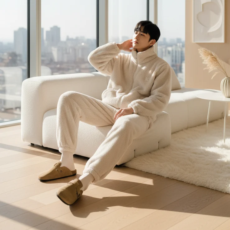 Plüsch-Loungewear-Pyjama für Herren – Hochgeschlossener, warmer Winter-Korallenfleece