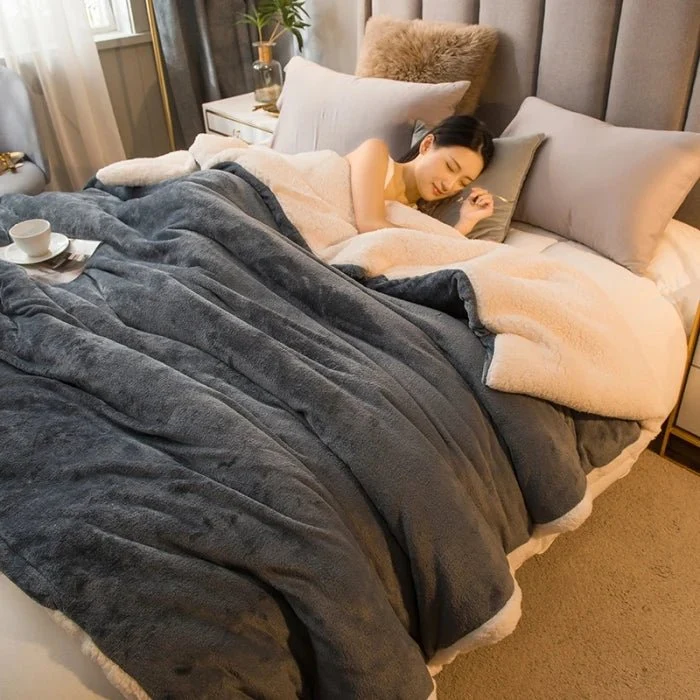 Wolldecke für warme Wintertage – Doppelseitiger Bettbezug (Queen-Size) & Camping-Tagesdecke
