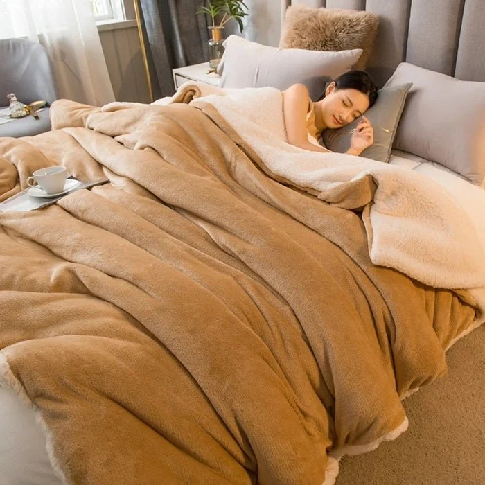 Wolldecke für warme Wintertage – Doppelseitiger Bettbezug (Queen-Size) & Camping-Tagesdecke