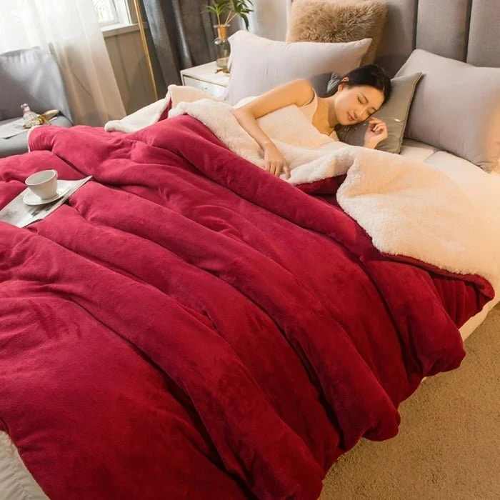 Wolldecke für warme Wintertage – Doppelseitiger Bettbezug (Queen-Size) & Camping-Tagesdecke