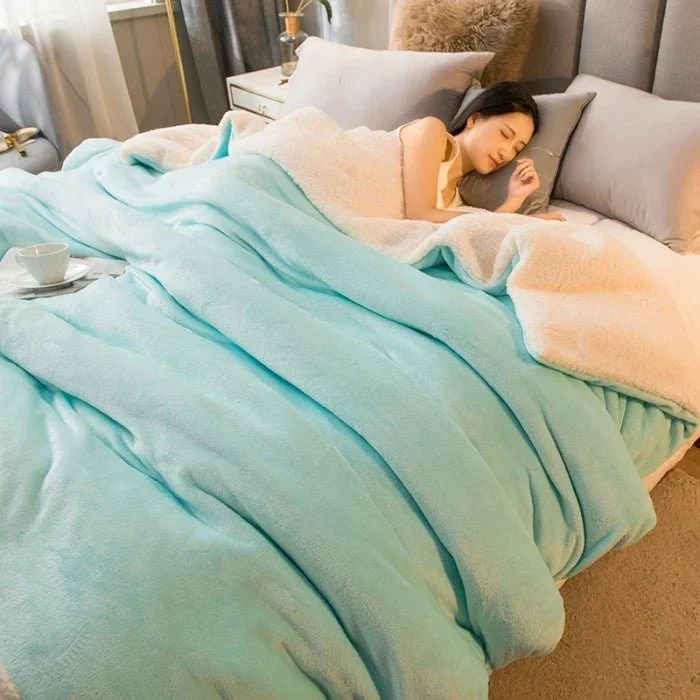 Wolldecke für warme Wintertage – Doppelseitiger Bettbezug (Queen-Size) & Camping-Tagesdecke