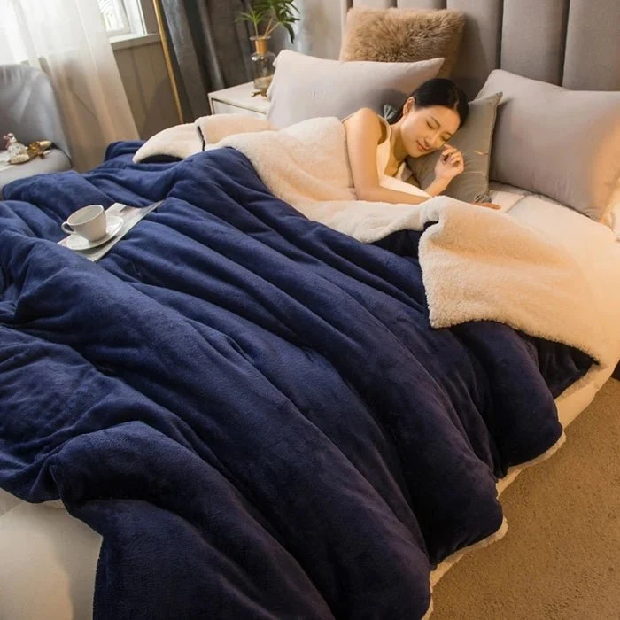 Wolldecke für warme Wintertage – Doppelseitiger Bettbezug (Queen-Size) & Camping-Tagesdecke
