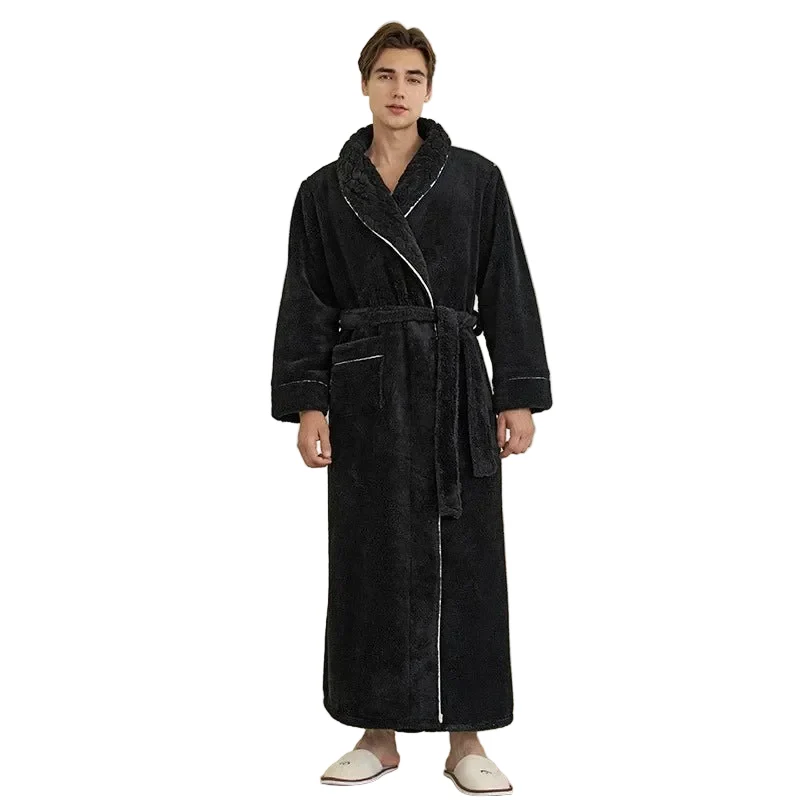 Oversized Fleece-Bademantel für Herren – Korallenfarbener Flanell-Kimono-Bademantel für Paare