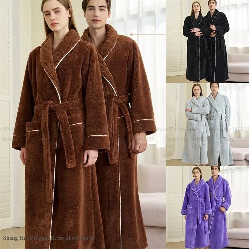 Oversized Fleece-Bademantel für Herren – Korallenfarbener Flanell-Kimono-Bademantel für Paare