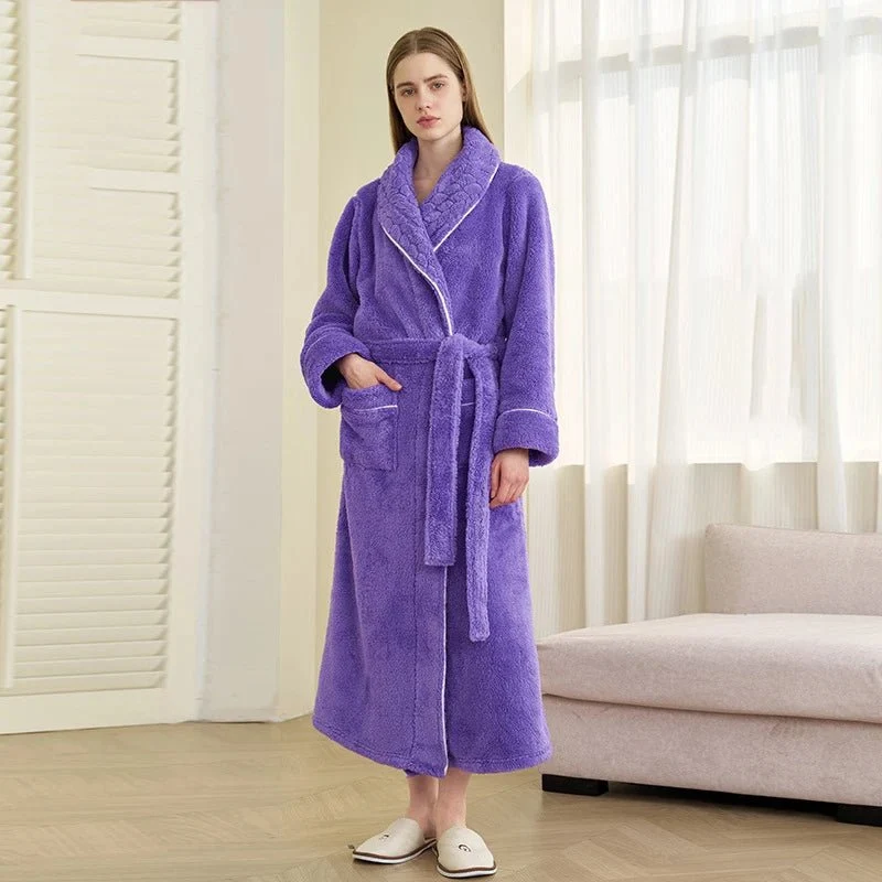 Oversized Fleece-Bademantel für Herren – Korallenfarbener Flanell-Kimono-Bademantel für Paare