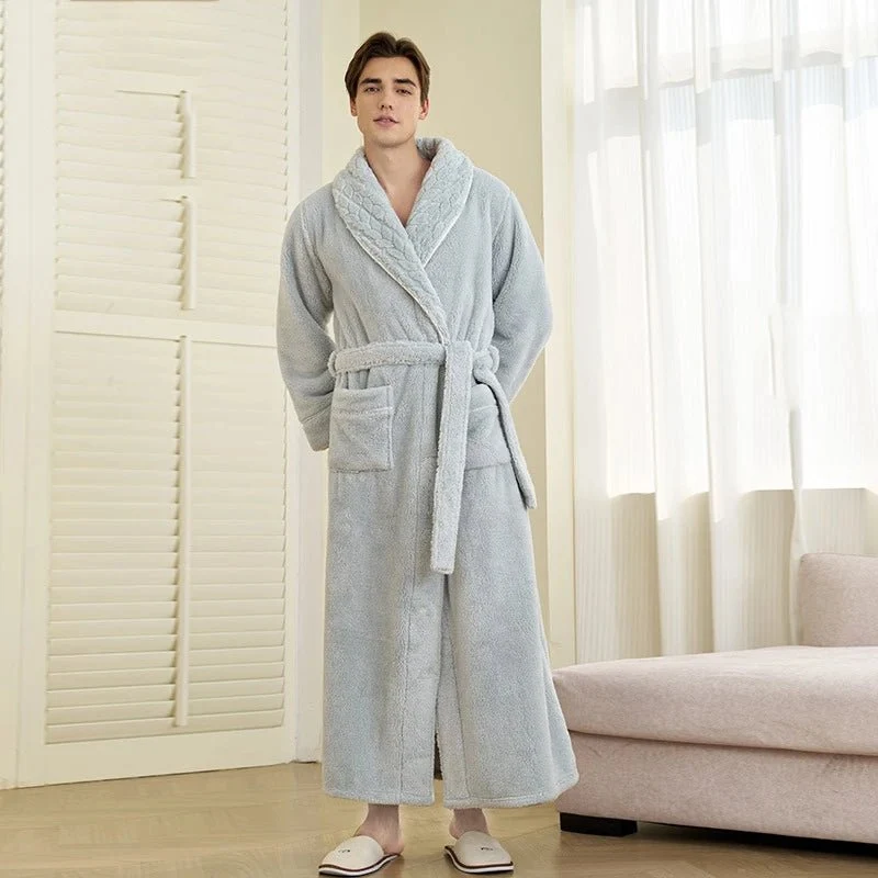 Oversized Fleece-Bademantel für Herren – Korallenfarbener Flanell-Kimono-Bademantel für Paare