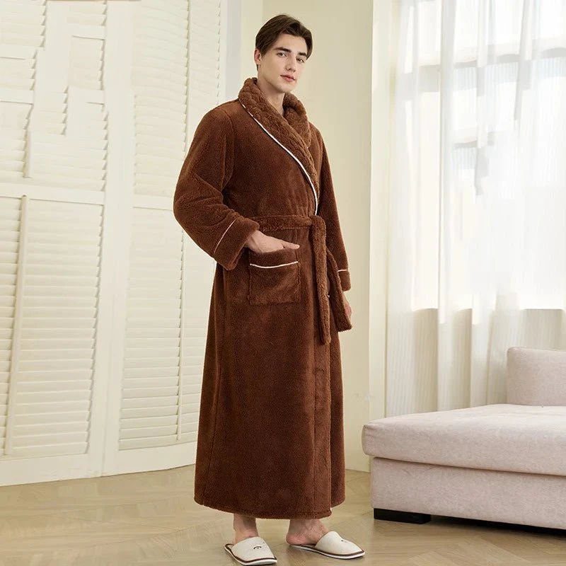 Oversized Fleece-Bademantel für Herren – Korallenfarbener Flanell-Kimono-Bademantel für Paare