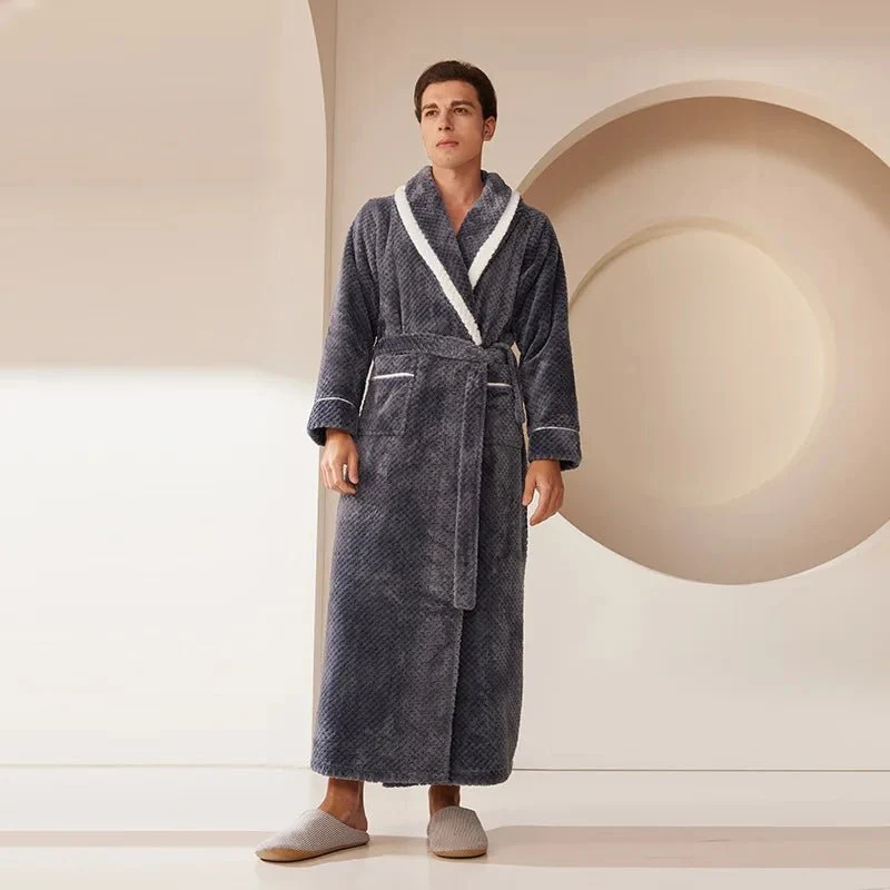 Oversized Fleece-Bademantel für Herren – Korallenfarbener Flanell-Kimono-Bademantel für Paare
