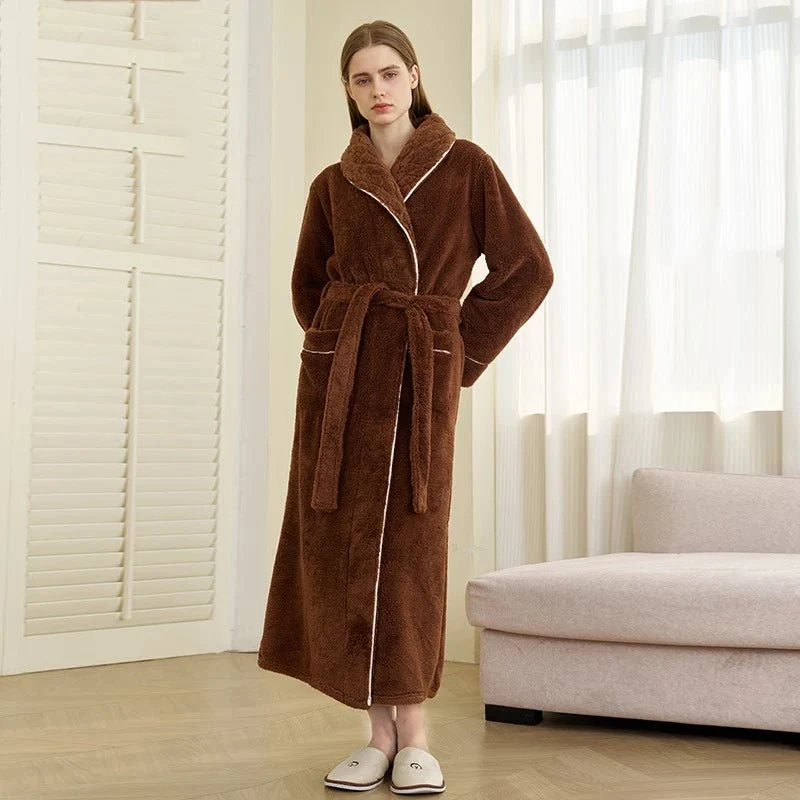 Oversized Fleece-Bademantel für Herren – Korallenfarbener Flanell-Kimono-Bademantel für Paare