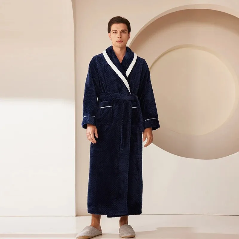 Oversized Fleece-Bademantel für Herren – Korallenfarbener Flanell-Kimono-Bademantel für Paare