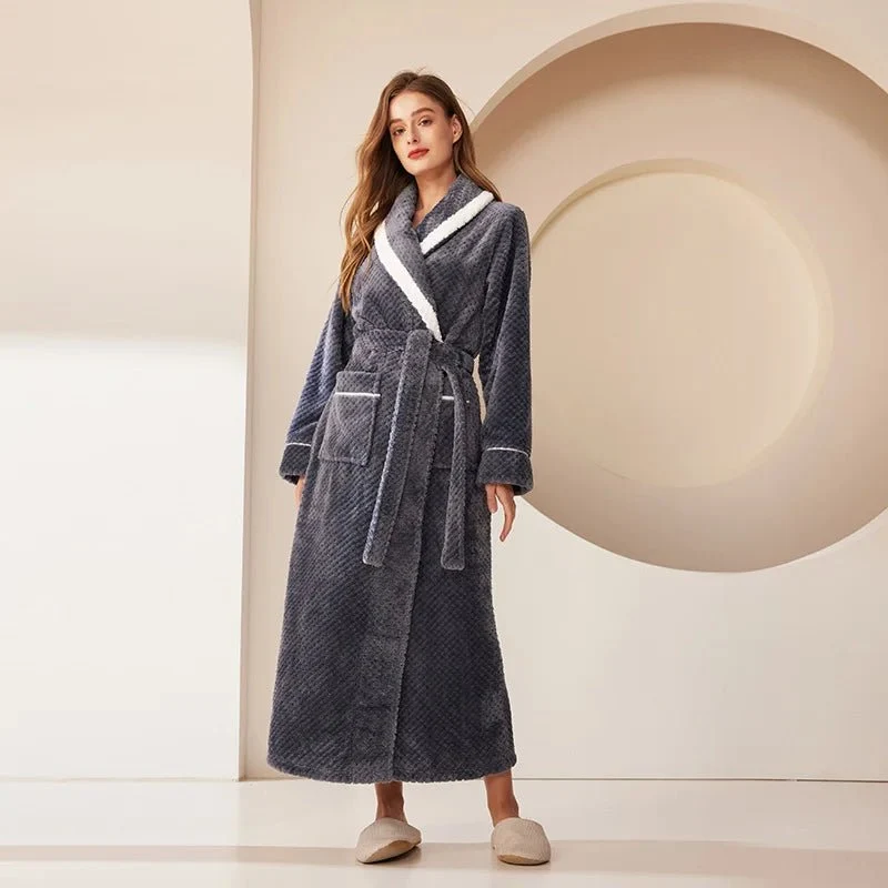 Oversized Fleece-Bademantel für Herren – Korallenfarbener Flanell-Kimono-Bademantel für Paare