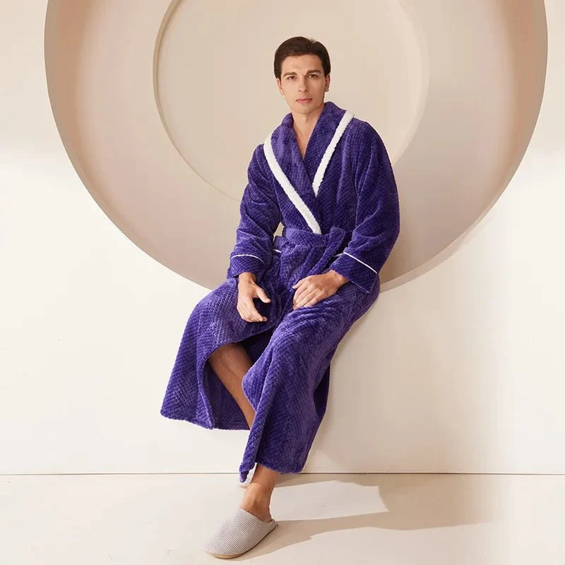 Oversized Fleece-Bademantel für Herren – Korallenfarbener Flanell-Kimono-Bademantel für Paare
