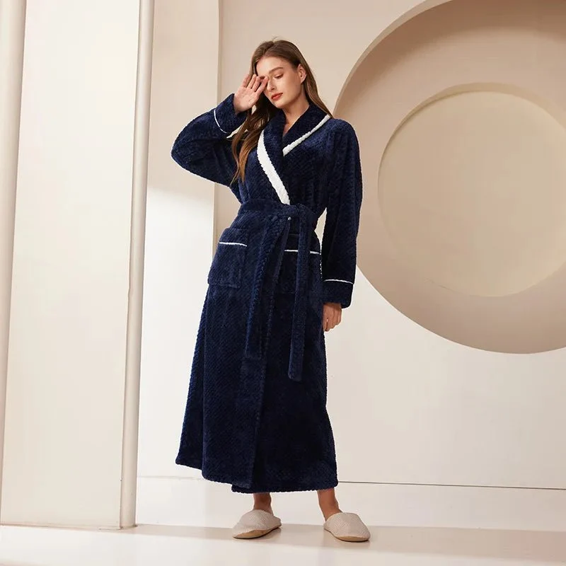 Oversized Fleece-Bademantel für Herren – Korallenfarbener Flanell-Kimono-Bademantel für Paare