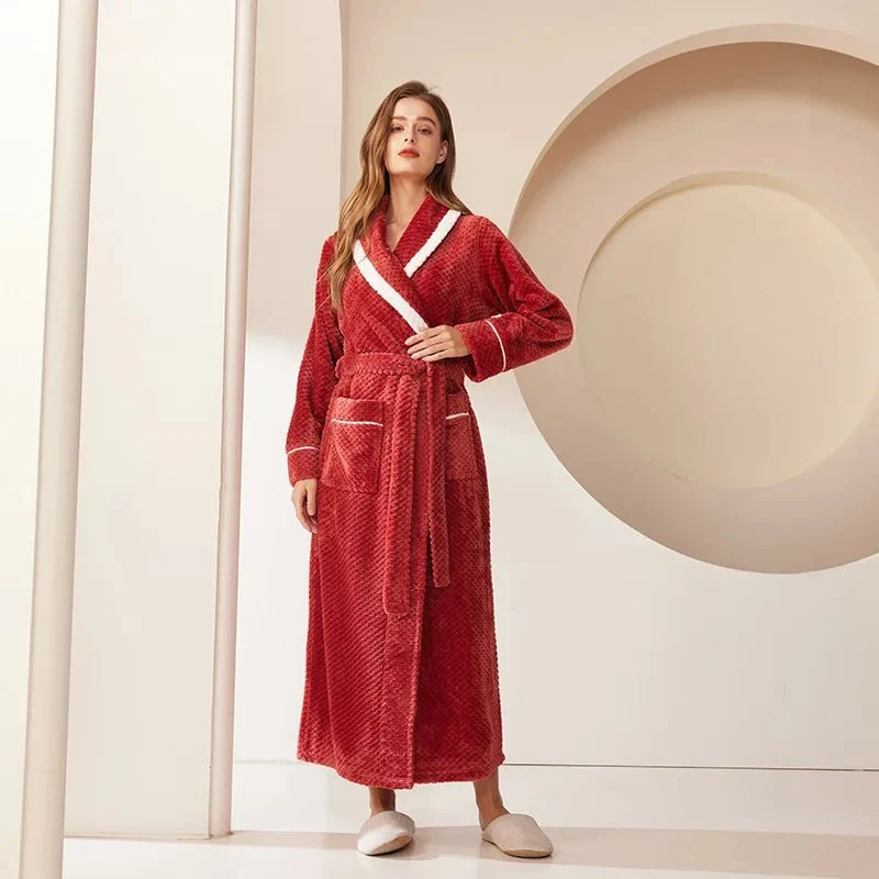 Oversized Fleece-Bademantel für Herren – Korallenfarbener Flanell-Kimono-Bademantel für Paare