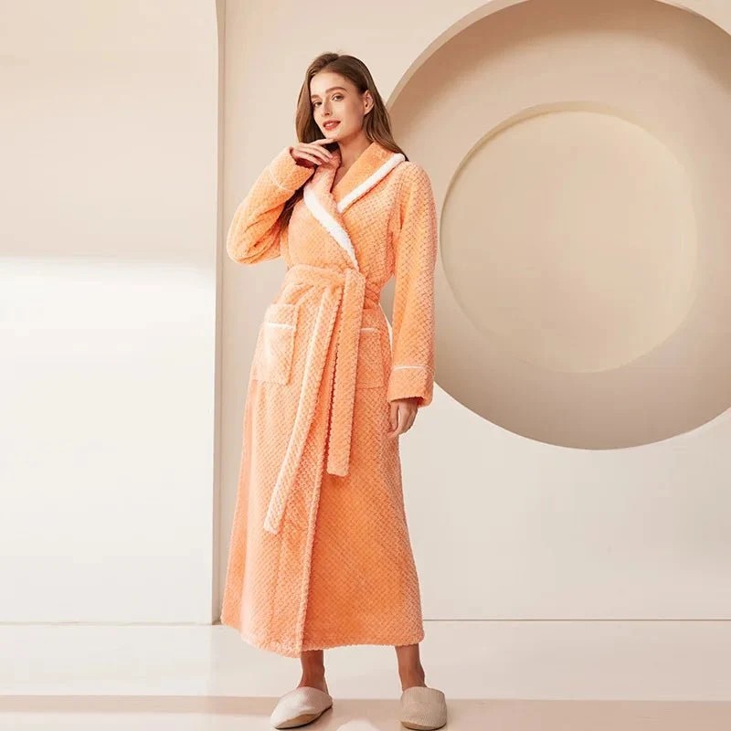 Oversized Fleece-Bademantel für Herren – Korallenfarbener Flanell-Kimono-Bademantel für Paare