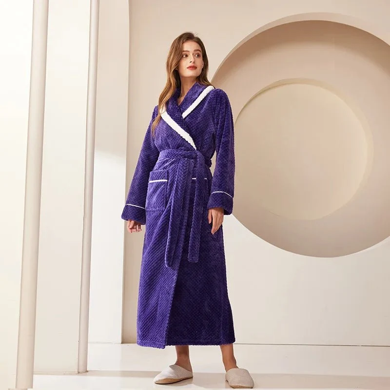 Oversized Fleece-Bademantel für Herren – Korallenfarbener Flanell-Kimono-Bademantel für Paare