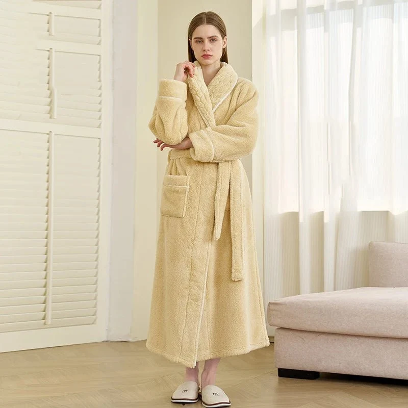 Oversized Fleece-Bademantel für Herren – Korallenfarbener Flanell-Kimono-Bademantel für Paare