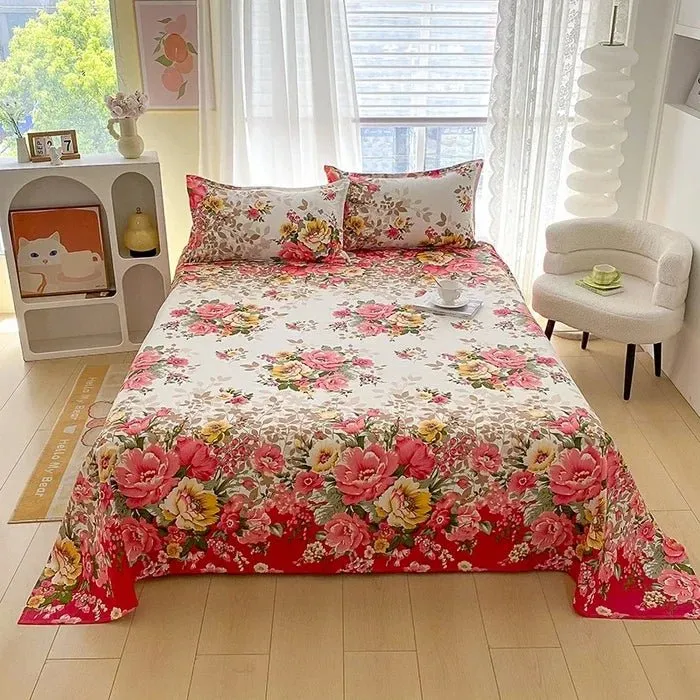 Bettwäsche mit rotem Blumenmuster – erhältlich in den Größen Doppelbett, Einzelbett, Queensize und Kingsize.