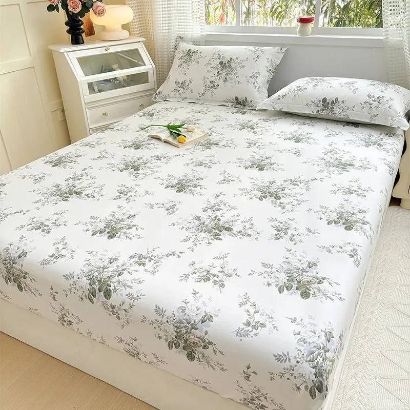 Spannbettlaken aus 100 % Baumwolle mit Blumenmuster - Elastisches, hautfreundliches Bettlaken (ohne Kissenbezug)