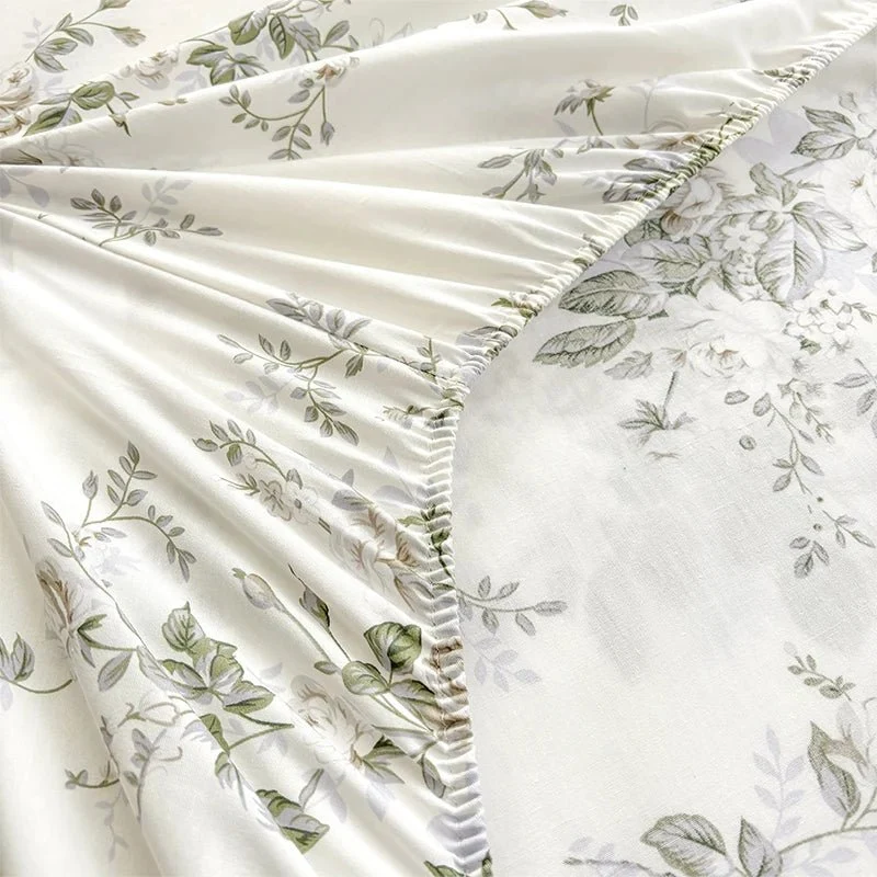Spannbettlaken aus 100 % Baumwolle mit Blumenmuster - Elastisches, hautfreundliches Bettlaken (ohne Kissenbezug)