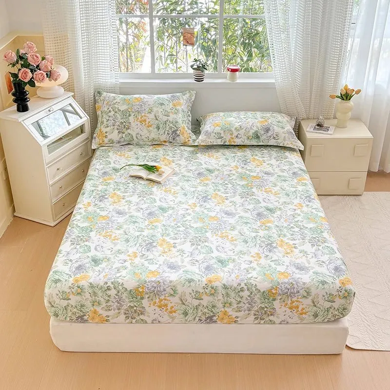Spannbettlaken aus 100 % Baumwolle mit Blumenmuster - Elastisches, hautfreundliches Bettlaken (ohne Kissenbezug)