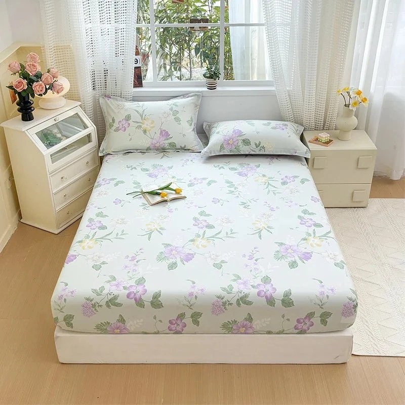Spannbettlaken aus 100 % Baumwolle mit Blumenmuster - Elastisches, hautfreundliches Bettlaken (ohne Kissenbezug)